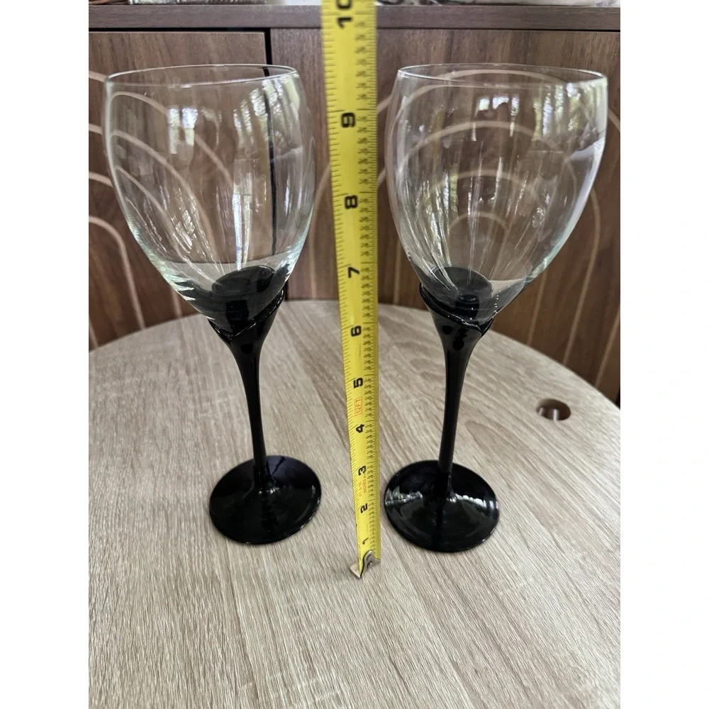 Pier 1 Black Tulip Stem Wine Glasses Set of 2. 9 3/8